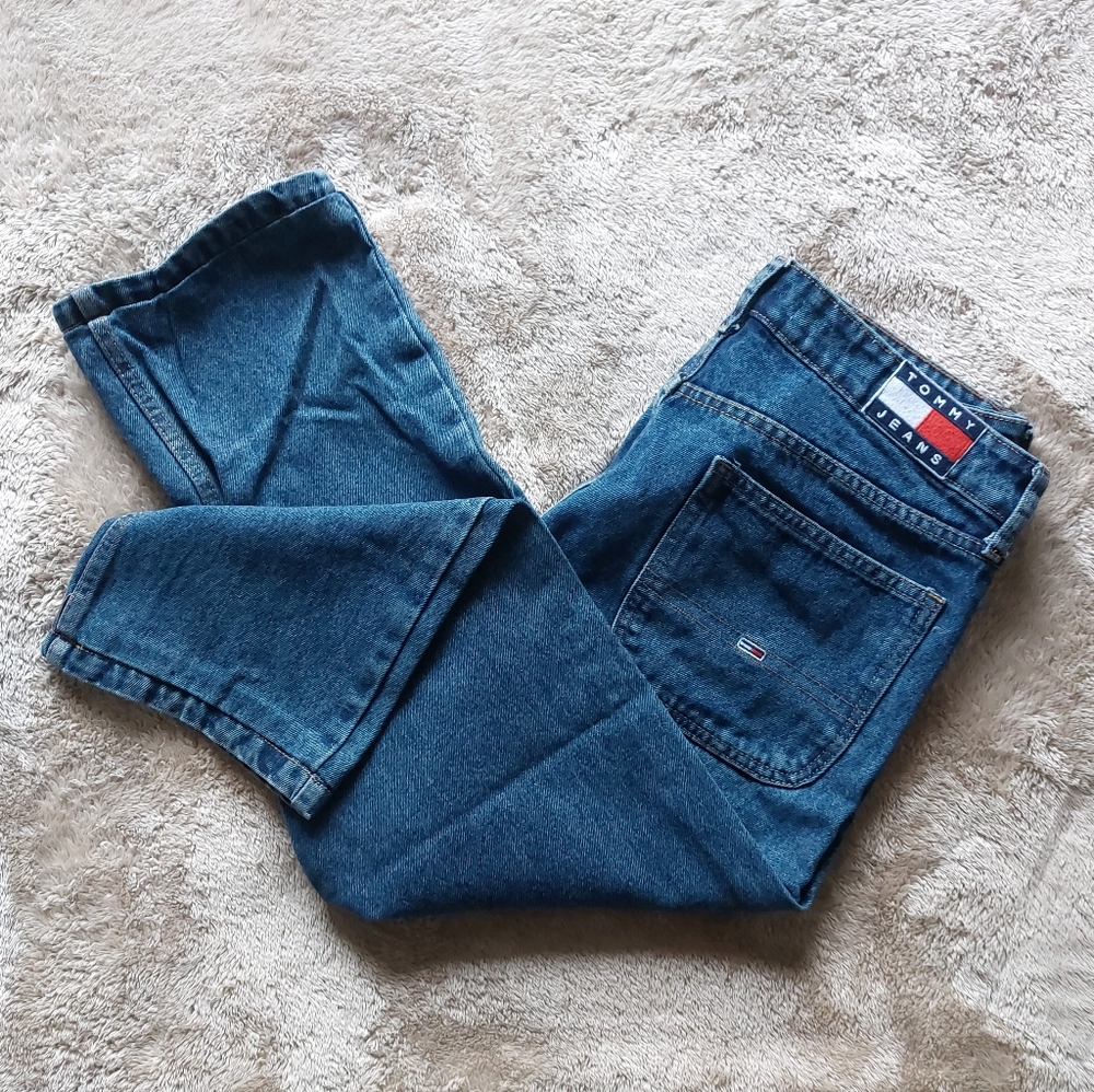 Y2k 2000s Tommy Hilfiger Men's Mid Wash Relaxed Fit Denim Jeans | 36x25